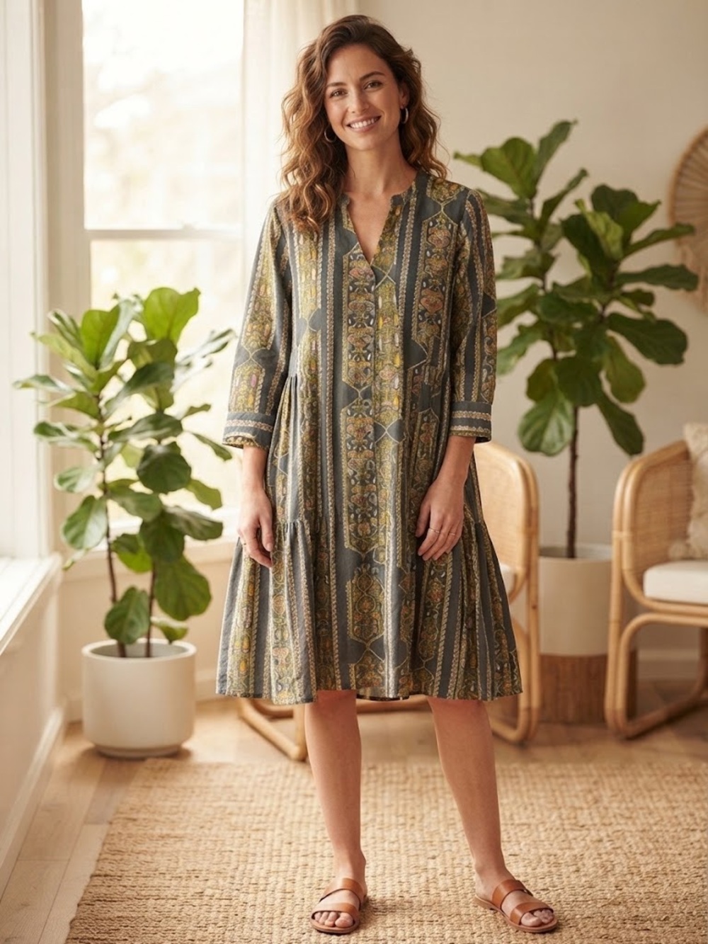 April Cornell V-Neck Midi Dress - #